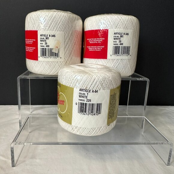 Crochet Thread New White Sz 20 - 2-400yd Clarks Big Ball  1-225 yd Knit Crosheen - Picture 2 of 7